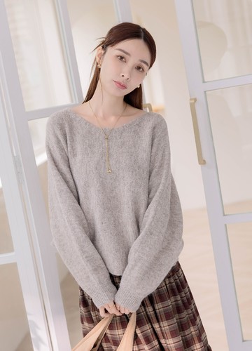 混線感寬領毛衣