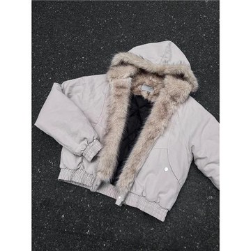 NIETPXFO座山雕毛領加厚夾克外套男cleanfit重磅帆布保暖秋冬棉服