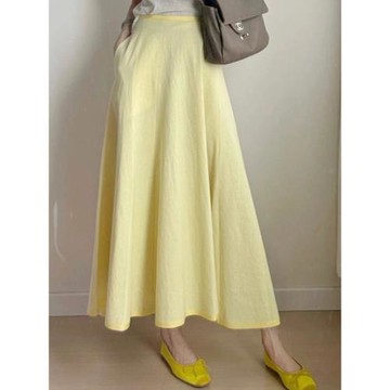 2025春夏季文藝純色半身裙大擺裙波西米亞棉麻顯瘦素色長裙