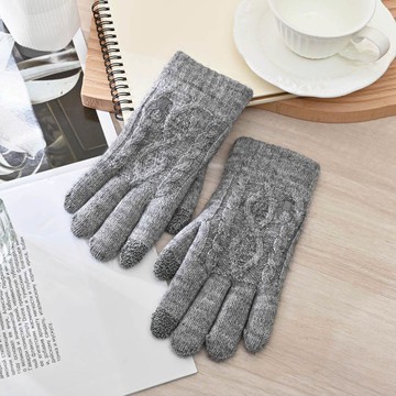 CB莫蘭迪麻花觸控雙層手套-麻灰