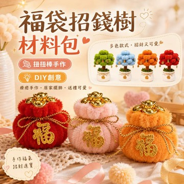 招財福袋DIY材料包 招財擺飾 福袋搖錢樹DIY 毛根扭扭棒福袋 發財樹材料包 毛根 DIY 毛根條 毛根棒