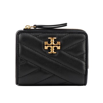 TORY BURCH Kira 縫線設計暗釦拉鍊零錢袋短夾(黑色)