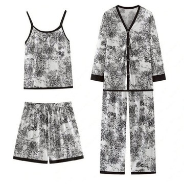 【莎蘿SARO】冰絲睡衣四件組 加大/水墨