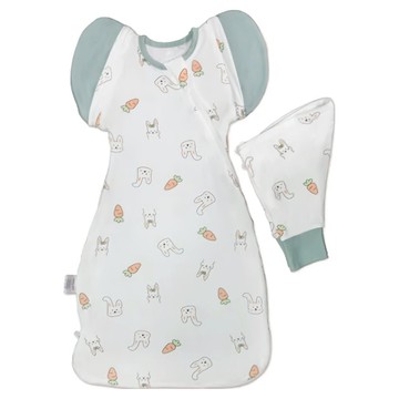 OhBabyLying 可換袖成長包巾 嬰兒防踢被 紗布 夏季薄款  胡蘿蔔兔 白色