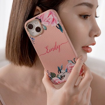 淡粉玫瑰 蜜荔殼 蜜荔粉天然皮革殼 - iPhone客製化手機殼
