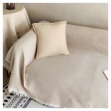 HOOM 編織沙發布 高密編織 植物印染 安心無異味 多功能  奶茶鬆餅格  90 x 150cm  1件