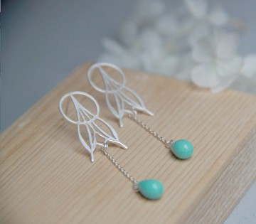 浪漫人魚系列 - 925純銀手作耳環 銀飾 藍綠色 包裝 禮物