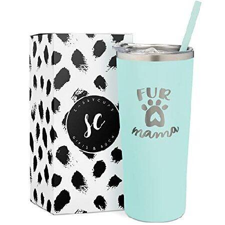 Fur Mama Insulated Stainless Steel Tumbler with Lid and Straw Personalized Insulated Travel Mug for Wine, Coffee, Water Dog Mom Gift（並行輸入品）