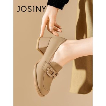 卓詩尼粗跟樂福鞋女2026春秋新款厚底媽媽鞋英倫小皮鞋淺口高跟鞋