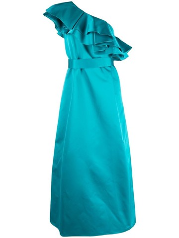 P.A.R.O.S.H. - assymetric ruffled long dress - women - Viscose/Polyester/Acetate - M - Blue