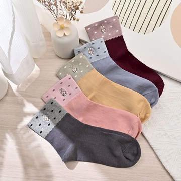 比得兔繡花寬口女襪-圓點-多色任選