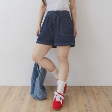 親膚萊賽爾牛仔車線短褲 中大尺碼褲子