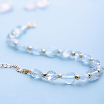 冰種海藍寶手鍊 | 隨形系列| 不規則天然水晶14K包金天然水晶手鏈