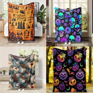 2024新款跨境法蘭絨萬圣節毛毯毯子床單蓋毯歐美家居沙發毯blanke