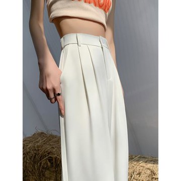 白色冰絲闊腿褲女夏季薄款2026新款高腰垂感西裝褲直筒休閑拖地褲