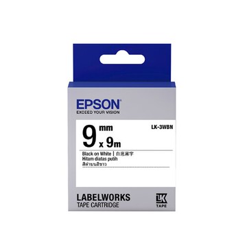 EPSON 9mmx9M 白底黑字標籤帶 / 盒 LK-3WBN｜領券最高折$220