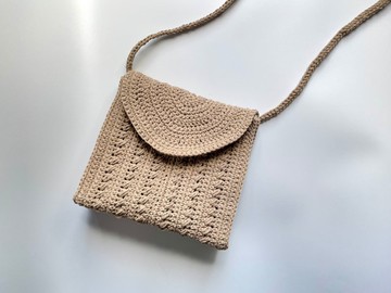 棉繩編織迷你米杏色手挽斜背小包信封包