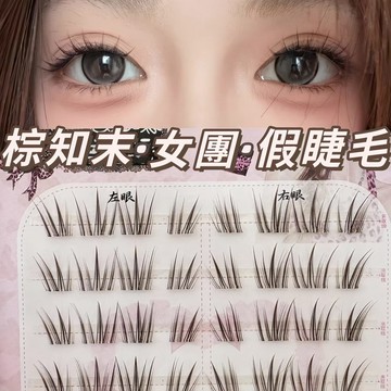 「現貨隔日到🔥送鑷子」棕知末女團假睫毛 免膠溫柔棕色自然放大雙眼棕知末分段款韓系清透妝容約會通勤兩用款