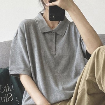 【百搭休閒】Polo衫 直筒 灰色 夏季 有領 短袖 男女 情侶 基礎款 休閒上班穿 翻領polo衫 女polo衫短袖