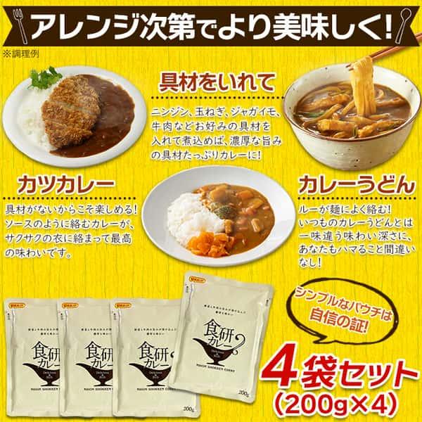 ゆうパケット出荷 美味しい レトルト 食研 カレー 4食 200g×4袋 20種類以上のスパイス使用 販売元より直送 SM00011161