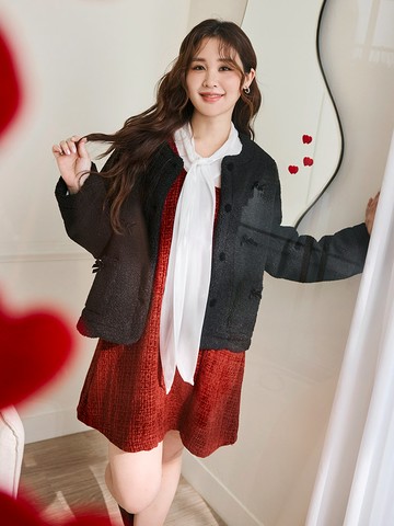 雲朵自訂款-大U領立體織紋背心短洋裝