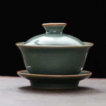 哥窯三才蓋碗單個功夫茶具冰裂釉中式大號家用泡茶茶碗不燙手茶杯