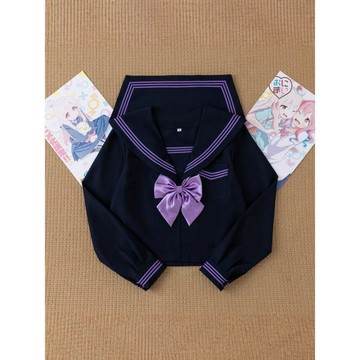 日系jk制服 紫三本 水手服 學院風 長短袖套裝 角色扮演  國中國小制服