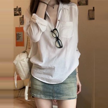 法式長袖薄款白色polo領襯衫女春秋季2025年新款氣質辣妹襯衣上衣