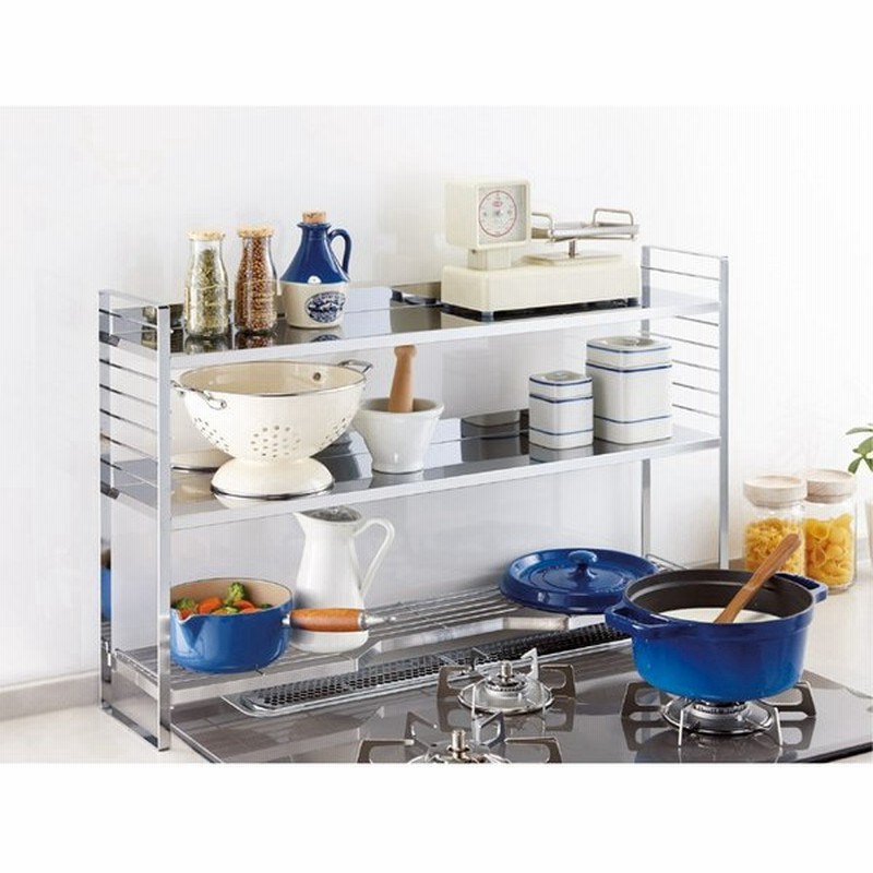 キッチン 家電 キッチン収納 水切り キッチン小物収納 ステンレス棚板コンロ奥ラック 3段 幅81 5cm 通販 Lineポイント最大0 5 Get Lineショッピング