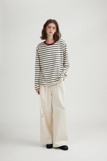 慵懶自在 條紋撞色寬鬆長袖上衣