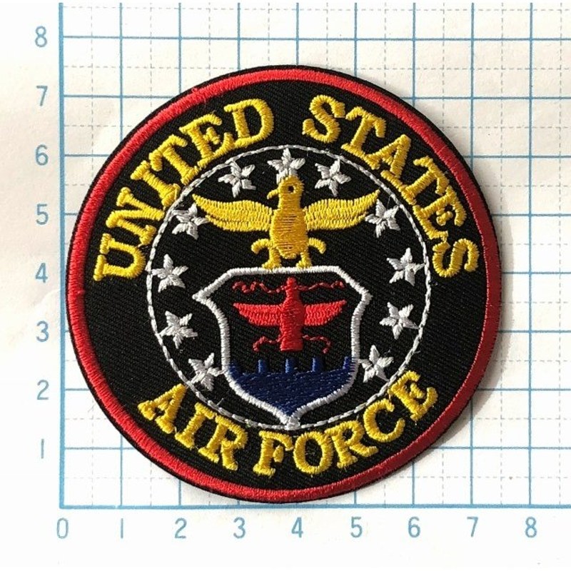 US AIRFORCE ブラック×赤フチ×黄色ロゴ 円形・丸型 マーク【ミリタリーワッペン 刺繍 アイロンワッペン】 通販  LINEポイント最大0.5%GET | LINEショッピング