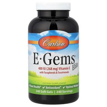 Carlson, E-Gems® Elite，維生素 E，含生育酚和生育三烯酚，240 粒軟膠囊