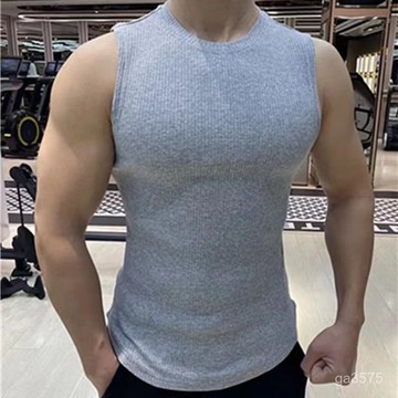 Y-B新款夏季運動健身背心男士無袖緊身純色肌T恤彈力圓領百搭短袖肩寬爆袖t 韓版短袖 健身短袖 美式短袖 M6AI