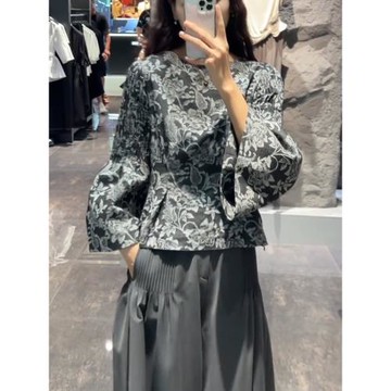 復古印花時尚設計高級感寬松長袖氣質百搭顯瘦休閑慵懶松弛感上衣