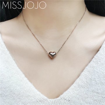 日韓版簡約甜美個性實心愛心桃心鈦鋼鍍玫瑰金色短款項鏈鎖骨鏈女