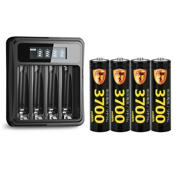 KOTSURU 3號/AA 恆壓可充式1.5V鋰電池全新特大能量3700mWh4入+(3號/4號通用)液晶鋰充電器