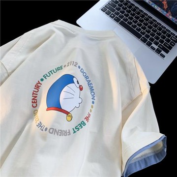 哆啦a夢t恤男夏季寬松半袖體恤ins超火情侶短袖設計感小眾上衣潮