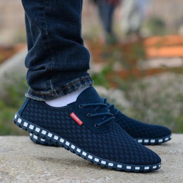 男鞋冬季2025新款百搭運動休閑鞋子男款網面透氣一腳蹬老北京布鞋