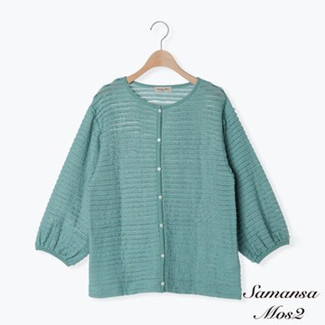 Samansa Mos2 素色微透蕾絲圓領排釦開襟罩衫