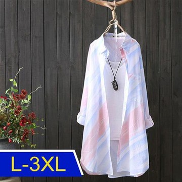 【韓國K.W.】立領棉漸層花色襯衫外套(防曬/長袖襯衫/長袖上衣/薄外套)