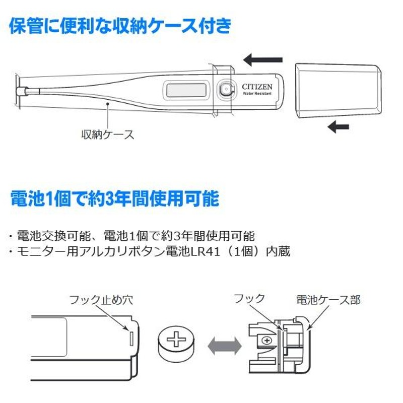 体温計 シチズン 電子体温計 CITIZEN 洗える 防水タイプ 実測式 CT422