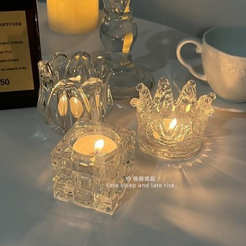 ✨免運可開發票#ins風簡約透明玻璃燭臺 浪漫燭光晚餐拍照桌麵裝飾佈景道具收納