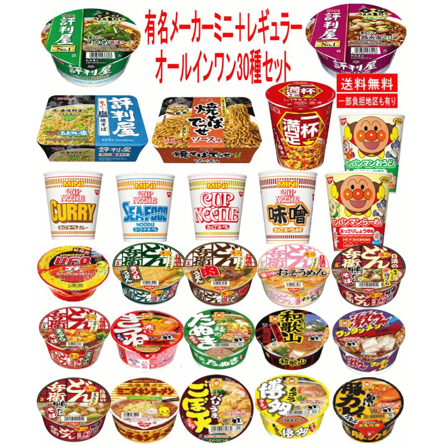 日清食品 東洋水産 サンヨー食品 明星食品など 有名メーカー ミニサイズカップ麺 20種とレギュラーサイズ10種 オールインワン30種セット 関東圏送料無料