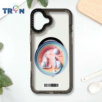 TRON IPHONE 16 PLUS 可愛紙雕貓咪 防摔 MAGSAFE 磁吸 太空載具殼 透黑 手機殼