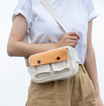 【秋冬新時尚】夏季輕便式迷你帆布單肩斜挎包 白色