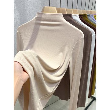莫代爾半高領秋季打底衫女新款2024春秋內搭長袖T恤貼身薄款上衣