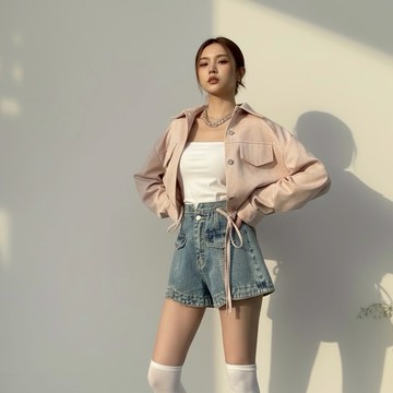 小鑽抽繩造型短版外套-粉【KT281106】