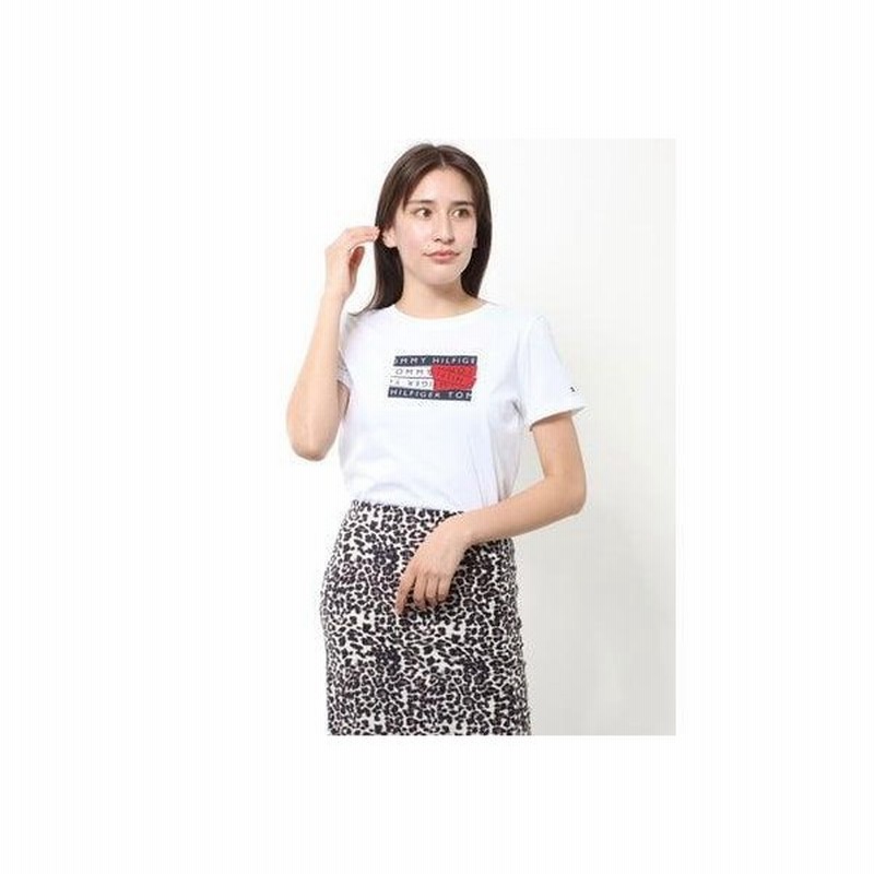 トミーヒルフィガー Tommy Hilfiger ロゴテープフラッグプリントtシャツ ホワイト 通販 Lineポイント最大0 5 Get Lineショッピング