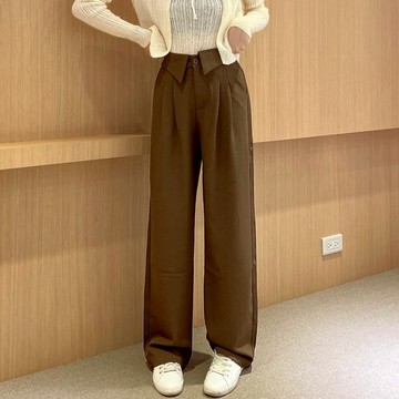 翻褶皺褶西裝長褲【9960】Sandy33實拍春夏新款韓系INS修身顯瘦氣質高腰長褲 落地褲 拖地褲 黑色長褲黑褲