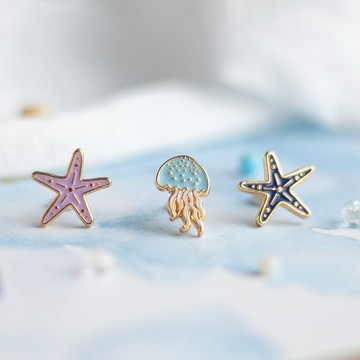 紫海星 藍水母 海洋中夢幻又療癒的生命力 夾式耳環 生日禮物